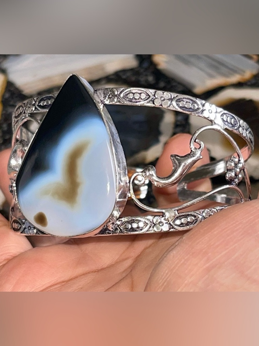 Two-Tone Botswana Agate Adjustable Cuffs Bracelet